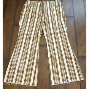 Free People CRVY Flare Jeans Wild Honey Ivory Combo Striped Pants 35x31 Boho